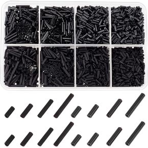 arricraft 4 Sizes Glass Bugle Beads, 1980 Pcs Opaque Frosted Black Charms, Small Craft Beads with Hole Long Tube Seeds Beads for DIY Bracelet Necklaces Crafting Jewelry Making