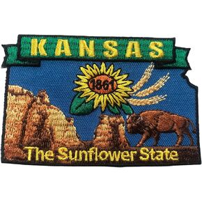 Artisan Owl Kansas State Shaped Decorative Map 3.25" Embroidered Patch, with Iron-On Adhesive