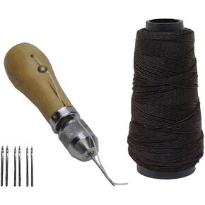 JC Performance Leather Sewing Awl Quick Stitch Repair Tool Set Heavy Duty Thread (with Awl, Dark Brown)