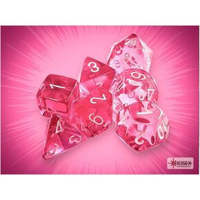 Chessex Dice Set – 16mm Translucent Pink/White Plastic Polyhedral Dice Set – Dungeons and Dragons D&D DND TTRPG Dice – Includes 7 Dice - D4 D6 D8 D10 D12 D20 D%