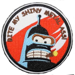 Bite My Shiny Metal Ass! Futurama Bender Robot Comedy Animated TV Show 3.2" Iron On Embroidered Patch for Clothing