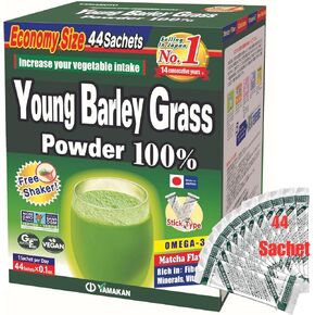 Yamamoto YAMAKAN Barley Grass Powder, 100% Green Superfood, Japan's Green Juice for Health & Vitality, Rich in Vitamins & Minerals, Non-GMO, Vegan, 44 Sachet