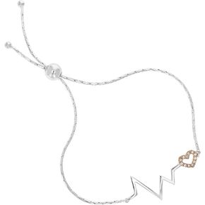 1/10 cttw Diamond Bolo Bracelet Rose Gold Plated Over Silver Heartbeat