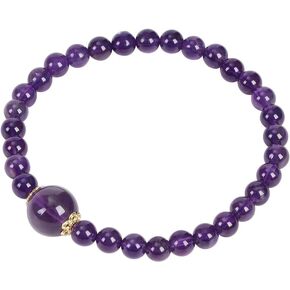 Handmade Natural Uruguay Amethyst Gemstones Beaded Bracelets Gift For Women and Teens -6mm Round Beads -One 12mm Beads Protection Bracelets
