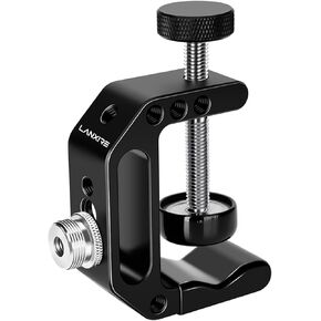 Microphone Holder C Clamp with 1/4" and 3/8" Threaded Holes, Mic Clip for Radio Studio, Podcast, Gaming, 5/8" Mic Screw Adapter for Microphones, Max Load 12lb / 5kg