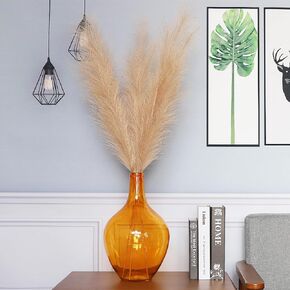 15" Tall Large Glass Floor Vase for Pampas Grass Flower, Modern Big Amber Glass Vases, Round Balloon Jug Vase for Living Room Home Decor