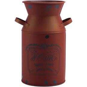 7.5" High Red Decorative Vase with Garden Pattern, Galvanized Metal Farmhouse Milk Can Country Jug for Living Room, Bedroom, Kitchen
