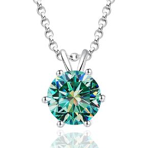 925 Sterling Silver 1-2CT Cyan Moissanite Necklace for Women, Solitaire Moissanite Diamond Pendant 18K White Gold Plated Jewelry Gifts for Her