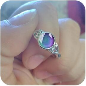 WDIYIEETN Vintage Silver Ring 925 Sterling Silver Round Crystal Temperature Sensitive Color Changing Mood Ring