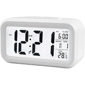 Smart Digital Alarm Clock with Date and Temperature Snooze Button on Top Battery Operated Rectangle Desk Clock with Night Light for Bedroom Kids Children Girls Boys