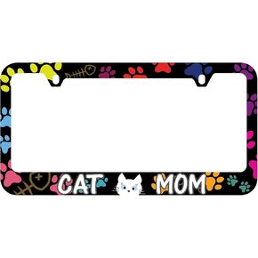 Pawprints & Pink Hearts Black Plastic License Frame