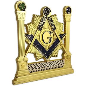 Masonic Car Emblem Altar Pillars Square & Compass Freemason Auto Badge