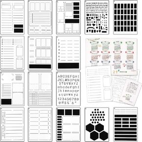 Zonon 16 Pcs Journal Stencil Plastic Planner Bullet Ultimate Productivity Speedy Spread Journal Stencils Back to School Supplies for DIY Notebook Schedule Templates A5 Dotted Calendar Habit Record