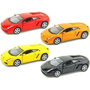 KiNSMART SetOf4 Lamborghini Gallardo 5" 1:32 Scale w/Pullback Action, Red, Yellow, Orange, Black