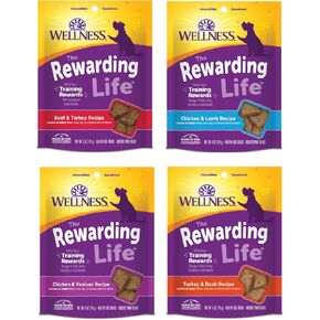 Wellness-Wellbites Natural Grain Free Soft Dog Treats, 4 Flavor ( Beef & Turkey , Chicken & Venison , Chicken & Lamp, Turkey & Duck) 6 oz