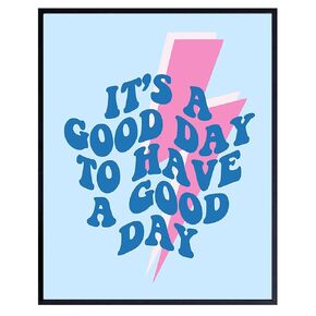 Positive Inspirational Quotes Wall Art - Cute Aesthetic Room Decor - Yellowbird Art & Design Retro Wall Decor Motivational poster - Preppy Room Decor - Inspiration Motivation Blue Trendy Home Decor