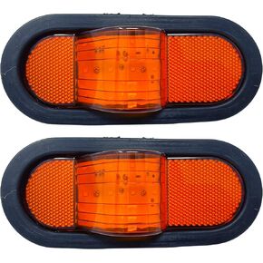 Qty 2 6" Mid Turn Signal Amber Marker Light Rubber Mount 12 LED w/Reflex Lens Universal Waterproof 6 Inch Oval Led Mid-Ship Marker and Turn Signal Semi Truck Trailer Peterbilt Kenworth Light
