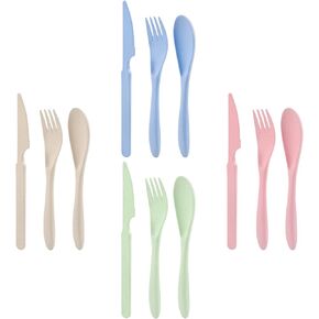 Knives Spoons and Forks Set, Wheat Straw Cutlery Set, Reusable Flatware Set for 4, Utensils for Party, Travel, Work, Picnic, Camping or Daily Use (1)
