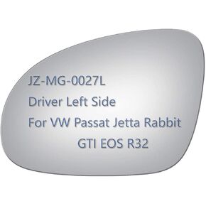 Side Mirror Glass fit for Volkswagen VW Passat Jetta Rabbit GTI Eos R32, Driver Lift Side LH Replacement Rearview Flat Glass, Non Heated Including Adhesive