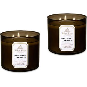 Bath & Body Works White Barn 3-Wick Candle in Mahogany Teakwood (Pack of 2)