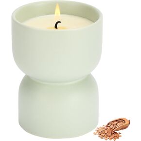 شمعة معطرة من السيراميك برائحة خشب الصندل من شركة هول هاوس وير - شمعة مزخرفة باللون الأخضر الفاتح للعلاج بالروائح والاسترخاء وديكور المنزل - شمعة أنيقة ومهدئة للأجواء والعناية الذاتية