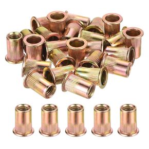 uxcell 80Pcs Rivet Nuts Flat Head, M8-1.25 Carbon Steel Threaded Insert Nuts Knurled Body