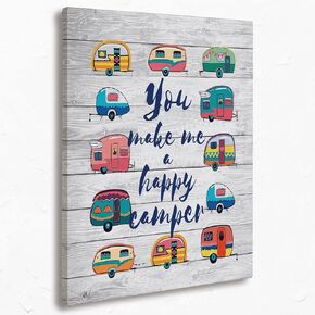 Camper Life Quote Canvas Wall Art Prints,You Made Me A Happy Camper Wood Textured Paintings Prints,11x14 inches Artwork for Camping Live Themed Decor RV Bedroom Living Room Home Decorations