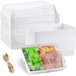 25 Pack 7x5" Charcuterie Boxes with Clear Lids - To Go Paper Mini Treat Box, Disposable Food Containers, Dessert Boxes for Cookie, Food, Chocolate Strawberry, Donut, Charcuterie Accessories (Brown).