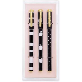 Kate Spade New York Fine Tip Pen Set of 3, Black Ink Pens with Acrylic Desk Organizer Tray, Fall Floral