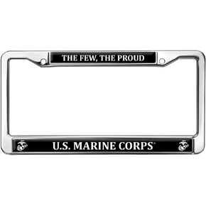 U.S. Marine Corps USMC White Logo on Black Officially Licensed Full Size Standard License Plate Metal Frame