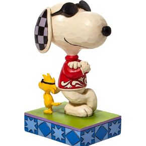 Enesco Jim Shore Peanuts Joe Cool Snoopy and Woodstock Back to Back Figurine, 5 Inch, Multicolor