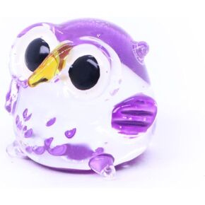 Tiny ¾ Inch High Purple Owl Glass Figurine - Miniature Hand Blown Painted Glass Owls Owlet Nocturnal Birds Colorful Crystal Animals Decorative Collectible Figurines Décor Gifts