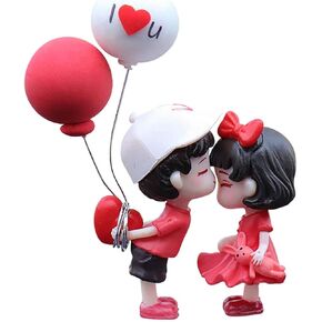Cute Cartoon Couples Car Decoration Accessories Red Lovely Kiss Figurines Resin Girl and Boy Ornaments Expressing Love with Balloons Auto Interior Dashboard Decoration for Wedding, Valentine's Day (B)