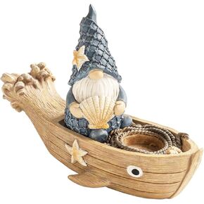 Beach Gnome Figurine Decor, Resin Ocean Nautical Statue for Home Office Tabletop Bathroom Indoor, Summer Pool Ornaments Outdoor Gift