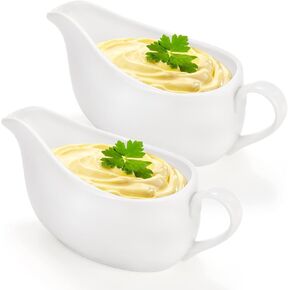 Yesland 2 Pcs 15 oz Gravy Boat, Ceramic White Easy-Pour Gravy Boat for Dining, Holiday Meals & Parties