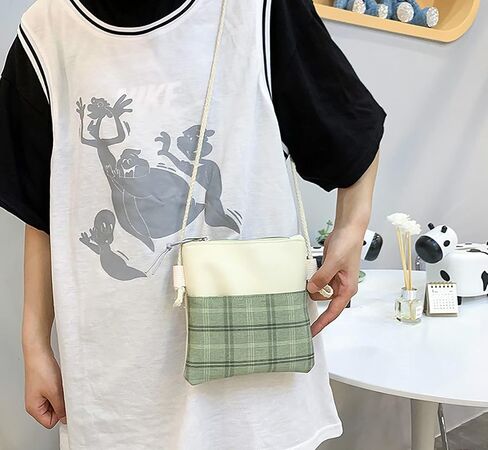 5Pcs Kawaii Backpack Set with Badge & Duck Pendant,Japanese Aesthetic Check Bookbag for Girls Cute Plaid School Bags Comes with Tote Bag,Shoulder Bag,Pencil Box,Small Bag(Green,16in) in Saudi Arabia