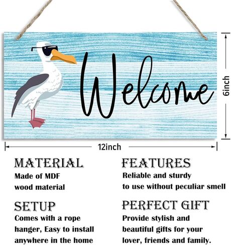 Welcome Wood Signs, Pelican Sign, Decorative Wood Hanging Wood Plaque, Rustic Door Hanger, Wall Decor Art, Rustic Home Wall Sign, Living Room Decor, Farmhouse Decor for Front Door Porch in Kuwait