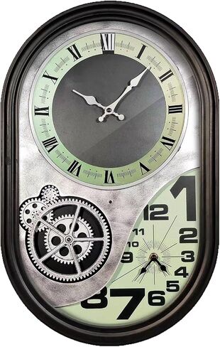 ساعة حائط تروس ميكانيكية مقاس 21 بوصة مع مناطق زمنية مزدوجة، ساعة تروس صناعية لديكور غرفة المعيشة، ساعة Steampunk معدنية صامتة غير موقوتة تعمل بالبطارية in Kuwait