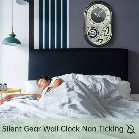 ساعة حائط تروس ميكانيكية مقاس 21 بوصة مع مناطق زمنية مزدوجة، ساعة تروس صناعية لديكور غرفة المعيشة، ساعة Steampunk معدنية صامتة غير موقوتة تعمل بالبطارية in Kuwait