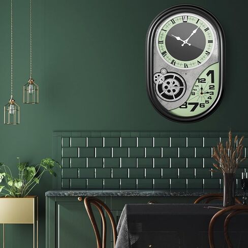 ساعة حائط تروس ميكانيكية مقاس 21 بوصة مع مناطق زمنية مزدوجة، ساعة تروس صناعية لديكور غرفة المعيشة، ساعة Steampunk معدنية صامتة غير موقوتة تعمل بالبطارية in Kuwait