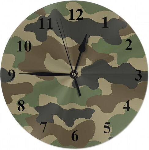 Army Camouflage Wall Clock Hunting Camo Green Hunter Farmhouse Unique Large Clock Wall Battery Operated Silent Non-Ticking Decoration, 10 Inch, A1216 in Saudi Arabia