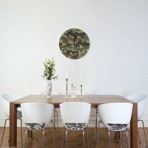 Army Camouflage Wall Clock Hunting Camo Green Hunter Farmhouse Unique Large Clock Wall Battery Operated Silent Non-Ticking Decoration, 10 Inch, A1216 in Saudi Arabia
