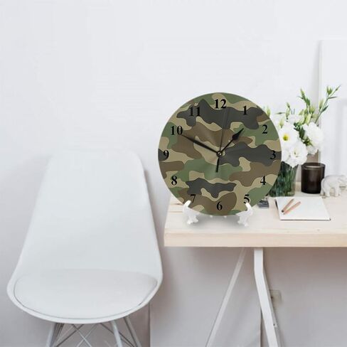 Army Camouflage Wall Clock Hunting Camo Green Hunter Farmhouse Unique Large Clock Wall Battery Operated Silent Non-Ticking Decoration, 10 Inch, A1216 in Saudi Arabia