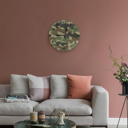 Army Camouflage Wall Clock Hunting Camo Green Hunter Farmhouse Unique Large Clock Wall Battery Operated Silent Non-Ticking Decoration, 10 Inch, A1216 in Saudi Arabia
