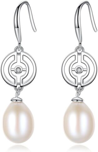 925 Sterling Silver Handpicked AAA+ Quality Freshwater Cultured Pearl Earrings for Women, CZ Cubic Zirconia S925 Fishhook Drop Dangle Ear Hook With Gift Box in Kuwait