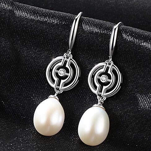 925 Sterling Silver Handpicked AAA+ Quality Freshwater Cultured Pearl Earrings for Women, CZ Cubic Zirconia S925 Fishhook Drop Dangle Ear Hook With Gift Box in Kuwait
