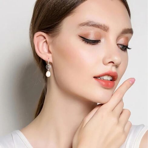 925 Sterling Silver Handpicked AAA+ Quality Freshwater Cultured Pearl Earrings for Women, CZ Cubic Zirconia S925 Fishhook Drop Dangle Ear Hook With Gift Box in Kuwait