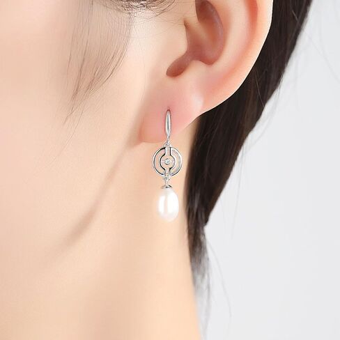 925 Sterling Silver Handpicked AAA+ Quality Freshwater Cultured Pearl Earrings for Women, CZ Cubic Zirconia S925 Fishhook Drop Dangle Ear Hook With Gift Box in Kuwait