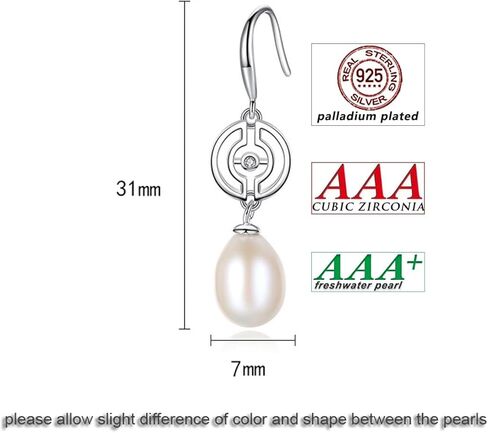 925 Sterling Silver Handpicked AAA+ Quality Freshwater Cultured Pearl Earrings for Women, CZ Cubic Zirconia S925 Fishhook Drop Dangle Ear Hook With Gift Box in Kuwait