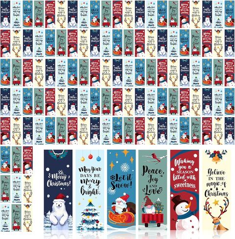 YoeeJob 48pcs Christmas Bookmarks Bulk for Kids, Color Your Own Bookmarks, Xmas Tree Snowman Santa Reindeer Claus Bookmark for Book Lovers in Saudi Arabia